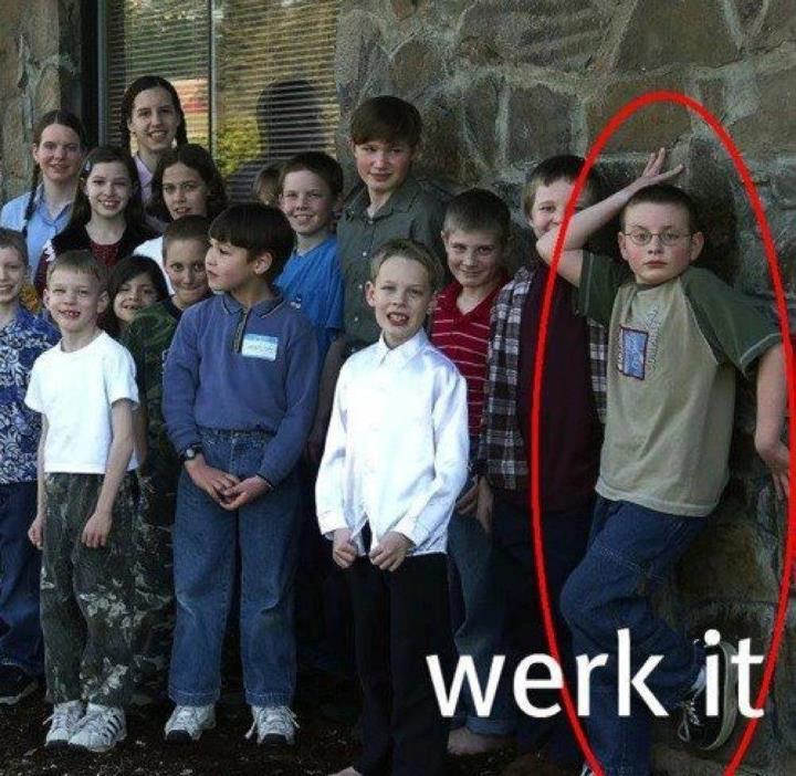 Funny kid on a class photo